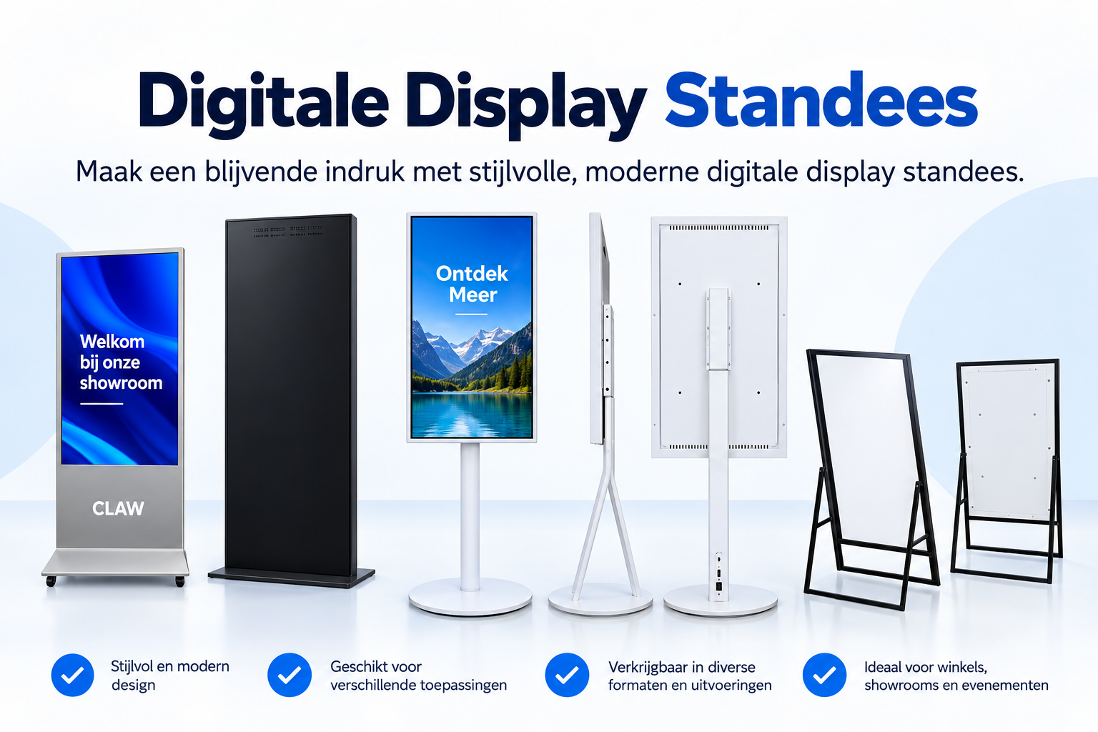 Digitale display standen in verschillende uitvoeringen.